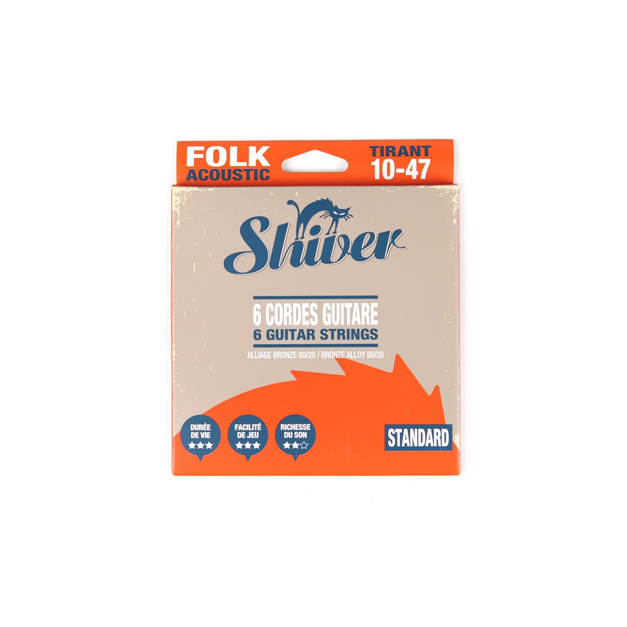 Shiver 6 cordes de guitare folk Standard Tirant 10-47