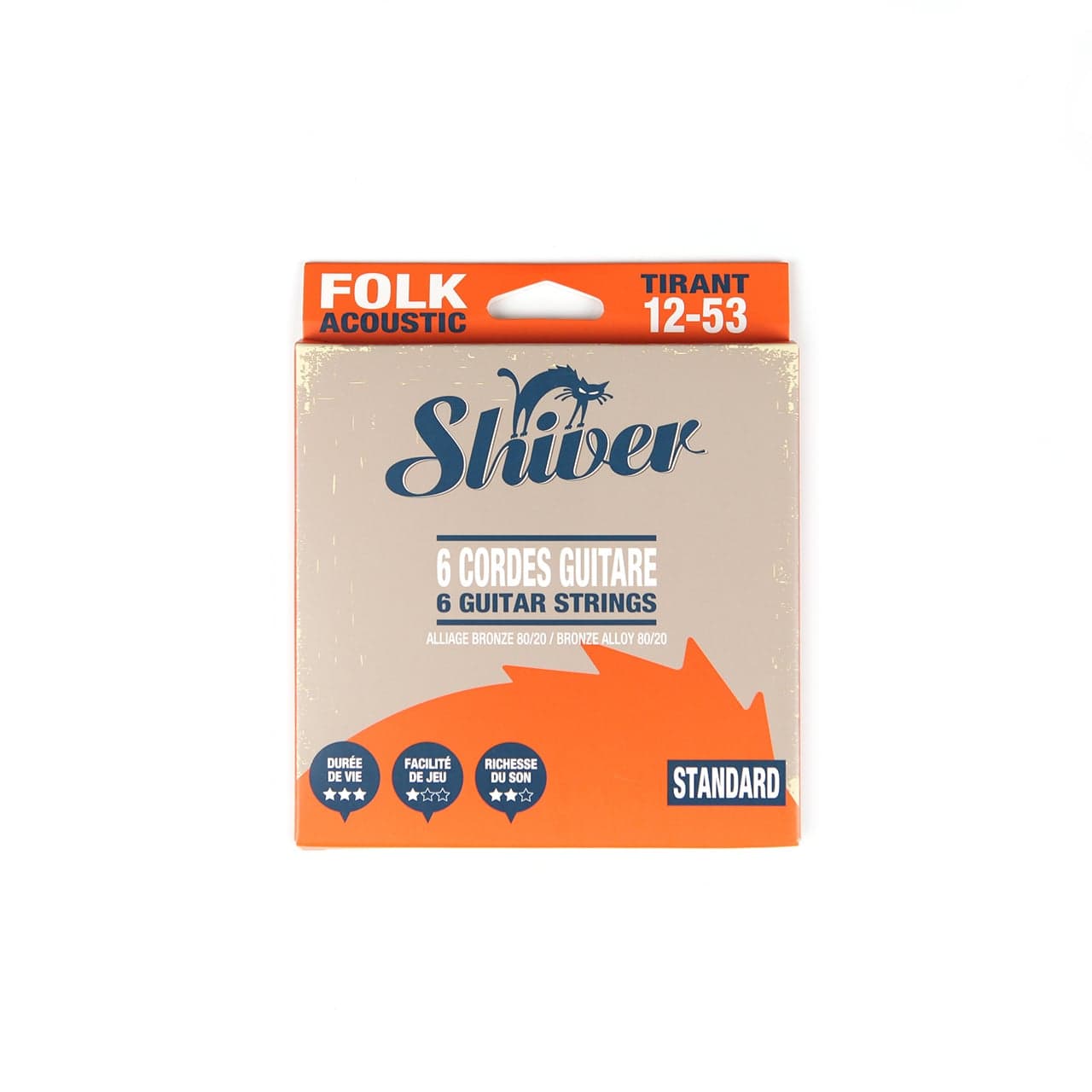 Shiver 6 cordes de guitare folk Standard Tirant 12-53