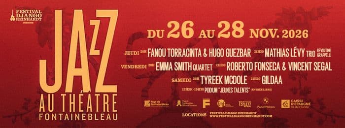 Affiche, 26 au 28 novembre Festival Django Reinhardt- JAZZ au Théâtre de Fontainebleau