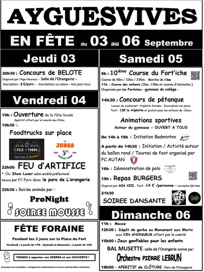 Affiche, Fête locale Ayguesvives du 3 au 6 septembre 2026
