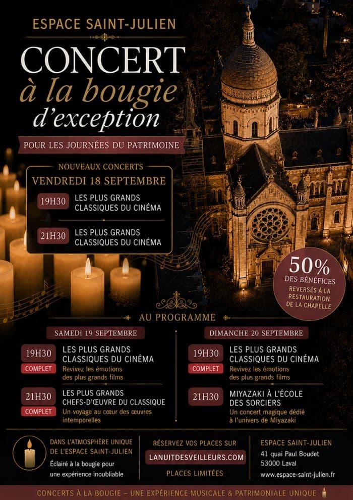 Affiche, Concerts exceptionnels au profit de la restauration de la chapelle Saint-Joseph: Les plus grands classiques du cinéma