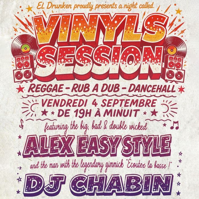 Affiche, 🇯🇲 Vinyls Session // DJ SET : Alex Easy Style + DJ Chabin // Reggae - RUB a DUB - Dancehall - Funk  - HIP HOP  🇯🇲