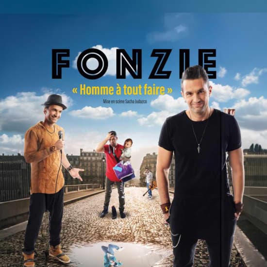 Affiche, Fonzie dans 'Homme à tout faire' au théâtre BO Saint-Martin