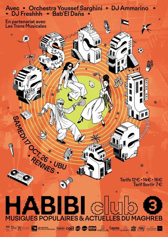 Affiche, Habibi Club 3 w/ Ammarino - Youssef Sarghini Orchestra - DJ Freshhh -Bab'El Dañs 22h00-04h00