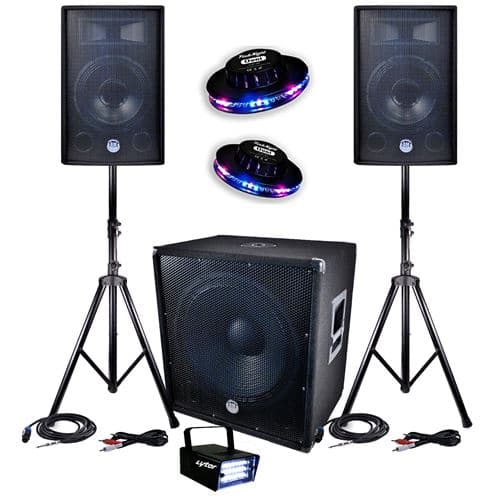 BM Sonic Sono 2400W BMS-1812 SUB 46cm 2 enceintes 30cm + Câbles + Mini Ledstrobe LytOr + 2 Effets OVNI UFO