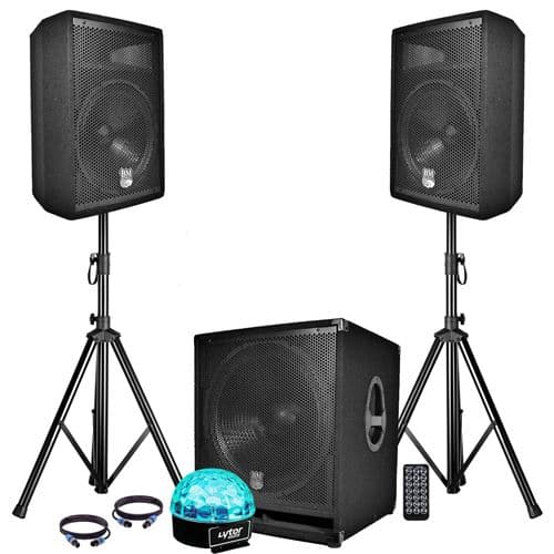 BM Sonic Sono Complet BMS1812 USB/Bluetooth 2400W Sub 18" + 2 Enceintes 12" + Pieds + Câbles + Tél + Sixmagic