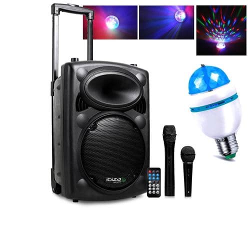 Ibiza Sound Active DJ 500W USB/MP3 PORT10VHF-BT + Ampoule mini Diams RVB SONO DJ PA FETE SOIREE