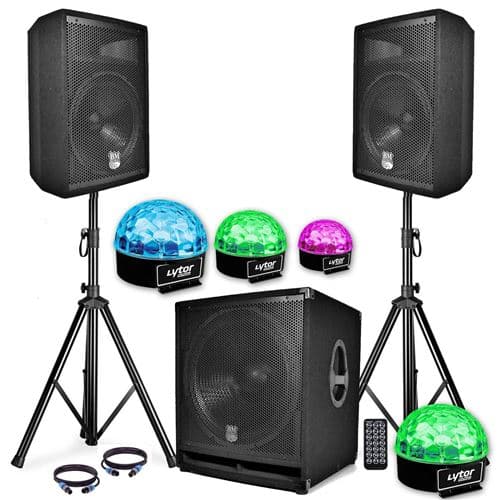 BM Sonic Sono Complet BMS1812 USB/Bluetooth 2400W Sub 18" + 2 Enceintes 12" + Pieds + Câbles + Tél + 4 Sixmagic