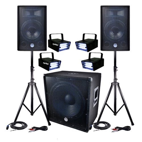 BM Sonic Sonorisation DJ PA BMS-1812 2400W SUB HP 30cm + Câbles + 4 Mini Ledstrobes LytOr