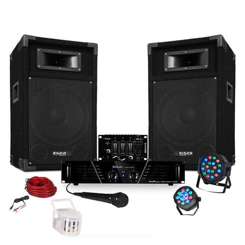 Ibiza Sound Sono ampli + enceintes 500W + Table de mixage + 3 jeux de lumières