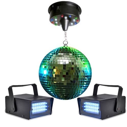 Lytor Boule à facettes 30cm + moteur 18 LED + 2 Mini strobe