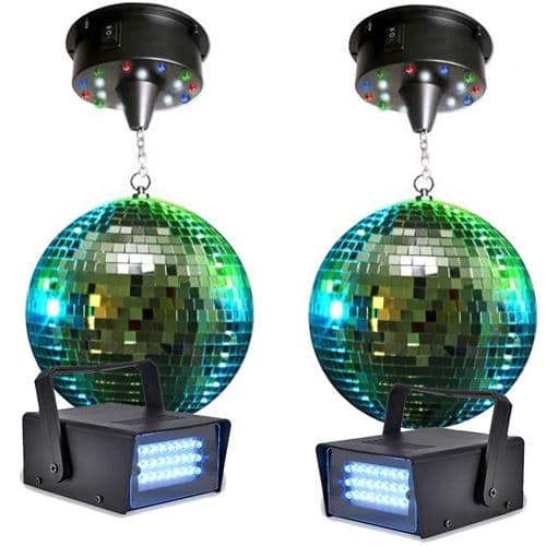 Lytor Boules à facettes 30cm + moteurs 18 LED + 2 Mini strobe
