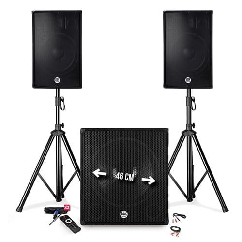 BM Sonic Pack sonorisation BMS-1815 Enceintes DJ 15" + Caisson 18" + Pieds USB/BLUETOOTH