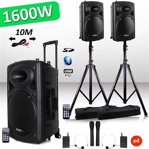 Ibiza Sound système actif amplifié batterie 1600w port15 vhf sonorisation karaoké musiciens dj usb bluetooth mobile +