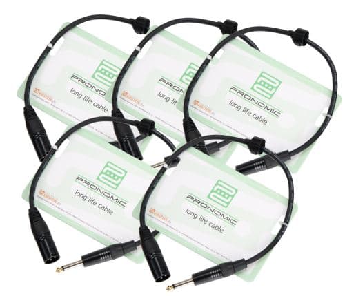 Pronomic Stage JMXM-0.5 câble audio mono jack/XLR 0,5m noir set de 5
