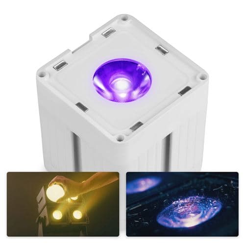 BEAMZ Pro KUBE20WH Projecteur LED PAR Uplight sur Batterie IP65 Blanc, 20 Watts, RGBWA-UV, Autonomie 12H