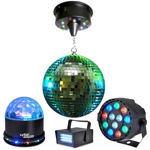 Lytor LIGHT Boule à facettes 30cm + Mini strobe + SUNMAGIC + PAR-MINI-RGBW