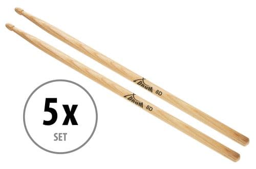 XDrum 8D Baguettes de Batterie en Bois de Hickory, 5 paires
