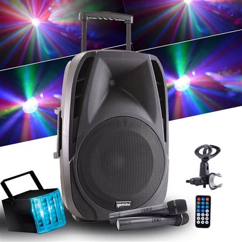 Gemini active autonome ES15-TOGO USB/SD/BT + 2 micros sans fil + tel + Jeu de lumière Derby LED RVB