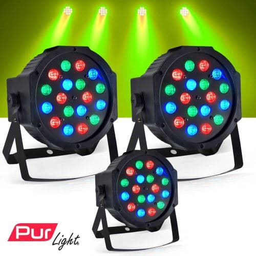 PUR LIGHT jeux de lumière 3 projecteurs dj light par à led 18x1w rgb montana