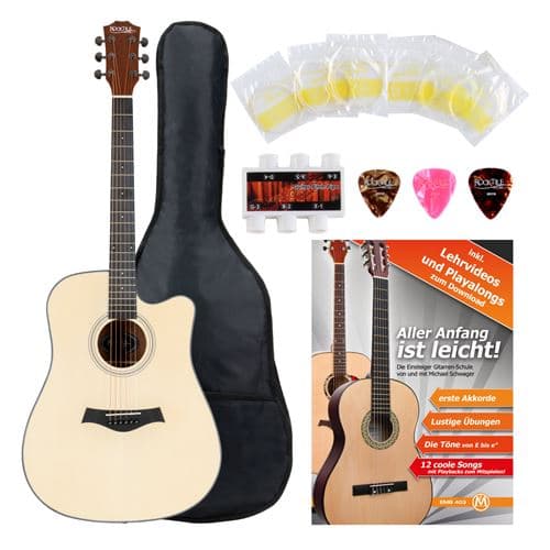 Rocktile WSD-101C NT Guitare acoustique folk, dreadnought Set d apprentissage