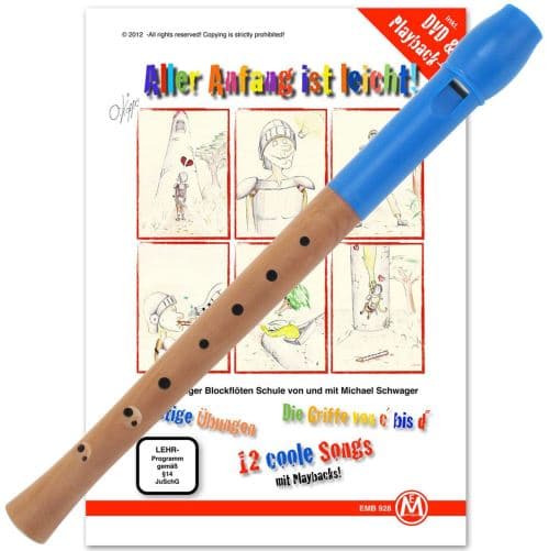 Classic Cantabile Pivella Set Flûte à bec Soprano bleue, doigté baroque avec set