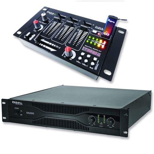 Ibiza Sound sonorisation amplificateur 2000W SA2000 + Table de mixage 4 voies 7