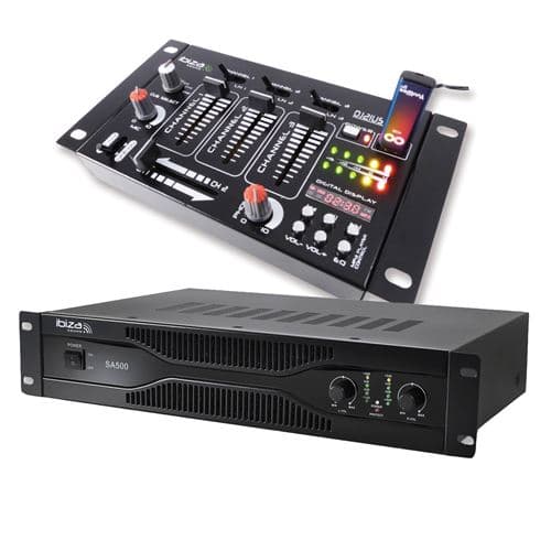 Ibiza Sound sonorisation amplificateur 500W SA500 + Table de mixage 4 voies 7 entrées DJ21USBMKII
