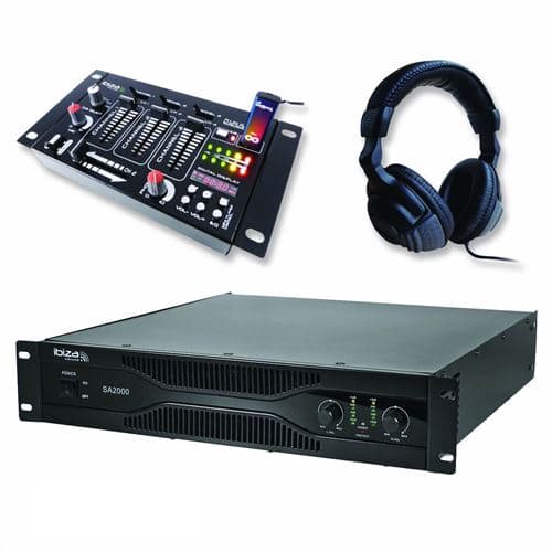 Ibiza Sound sonorisation amplificateur 2000W SA2000 + Table de mixage 4 voies 7 entrées +