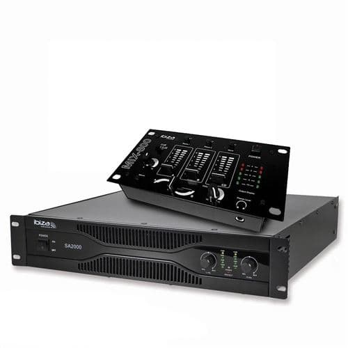 Ibiza Sound sonorisation amplificateur 2000W SA2000 + Table de mixage 3 voies 5 entrées MIX800