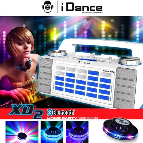 iDance XD2 Enceinte 50W à LEDs bleu AUX/FM/USB/FADER/MIXER/BT + Effet Ovni LED RVB