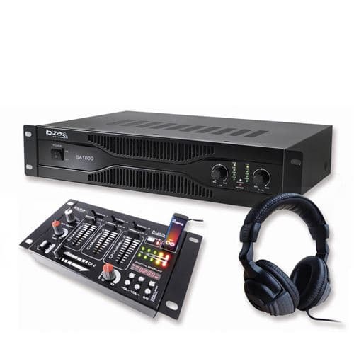 Ibiza Sound sonorisation amplificateur 700W SA1000 + Table de mixage 4 voies 7 entrées +