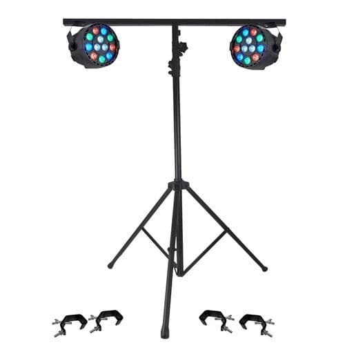 Ibiza Light Projecteurs A LED Pack Light 2 PAR Mini RGBW + Portique + 4 Crochets