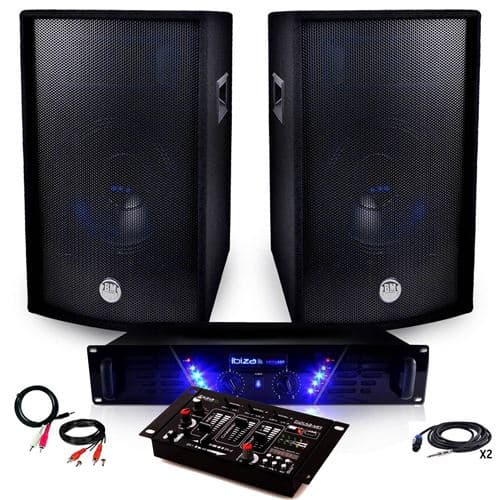 Ibiza Sound Sono Ampli AMP-300 + HP BMS-12 de 2x600W Table de mix USB +