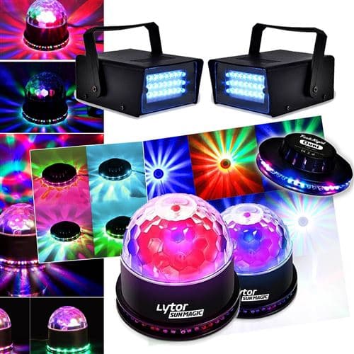 Lytor FIESTA 2 SUNMAGIC + 2 LED STROBE BLANC + effet OVNI LED RVB