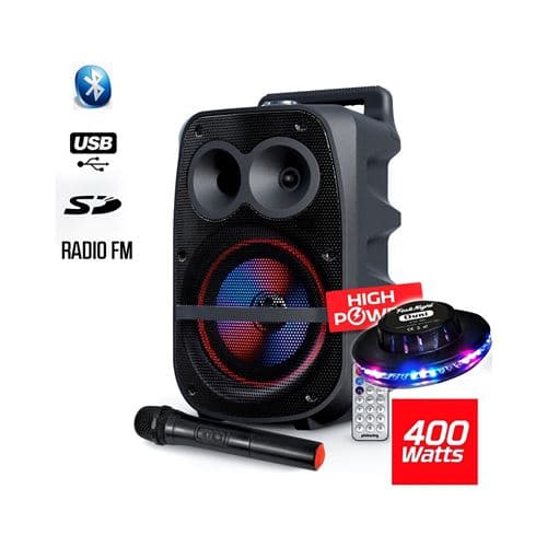 Pickering Mobile High Power autonome à LED RVB USB/SD/BT/FM + Micro VHF FX08 + Jeu UFO Ovni
