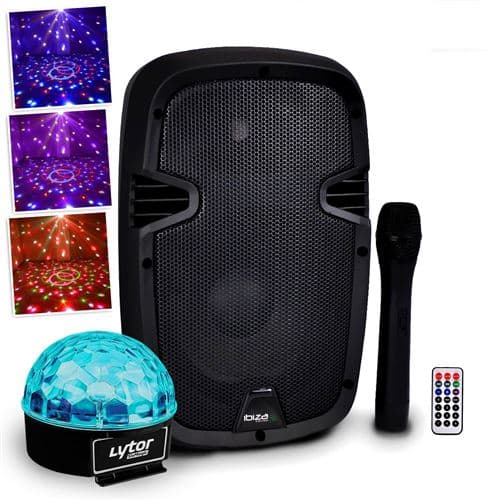 Ibiza Sound Sono autonome 8"/20cm 300W USB/SD/BT + micro VHF HYBRID8VHF-BT + SixMagic RVB