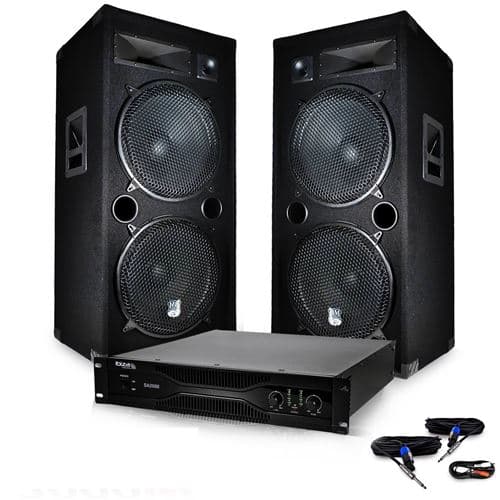 BM Sonic sono PA Enceintes 2x15"/38cm 2000W bassreflex + Ampli 1000W MyDj +