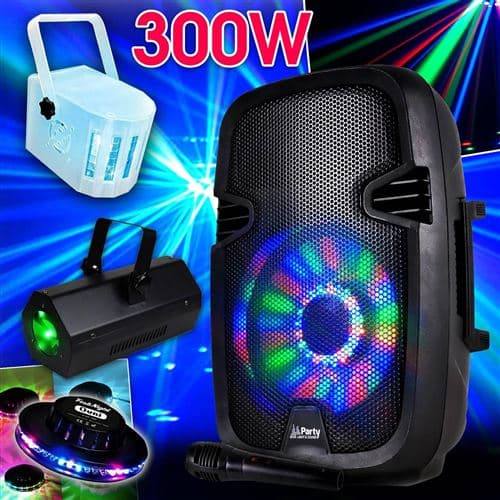 Lytor SONO Karaoké PARTY8 300W + JEUX DE LUMIÈRE Effet OVNI + 1 DERBY RGB + 1 GOBO FLOWER
