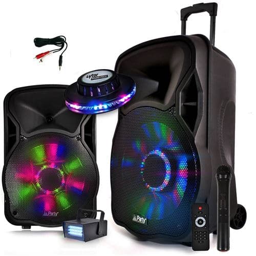 Party Light & Sound PARTY12-LED 700W 12" à LEDs RVB Mobile USB/BT/SD/FM + Effet OVNI + Strobe CABLE PC