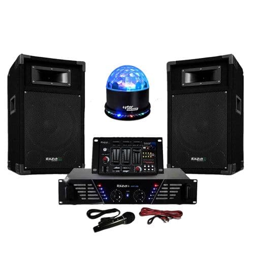 Ibiza Sound Sono ampli + enceintes 500W + Table de mixage + SUNMAGIC LED RVB
