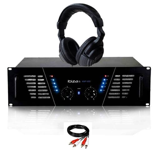 Ibiza Sound sono Dj 2 x 600W Max AMP-800 + Casque Audio et Câble RCA de liaison