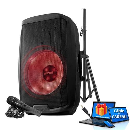 Gemini AS-2115BT-LT-PK, Enceinte sono Boomer 15" , à 2000W, USB SD Bluetooth TWS FM, pied, Câble PC ORDI Smartphone cadeau