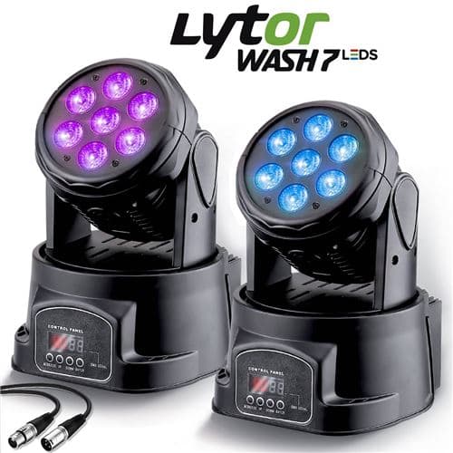 Lytor Lyres Pack WASH7 LEDS PRO DMX RVB 4W + BLANC Pack de 2 En DMX-512 (7 ou 12 canaux) + Câble XLR mâle/femelle