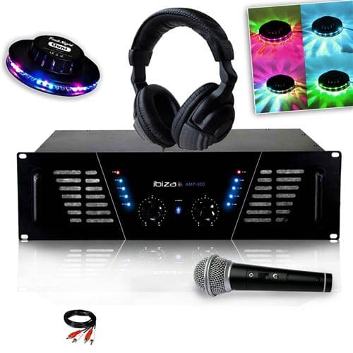 Ibiza Sound sono Dj 2 x 600W Max AMP-800 + Effet UFO OVNI + Casque Audio + MICRO et Câble RCA