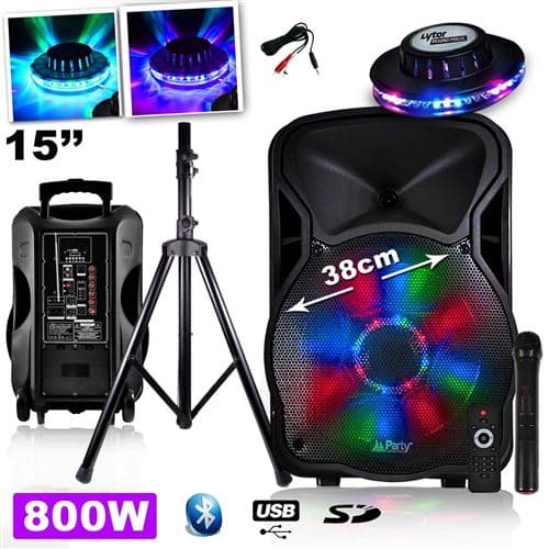 Party Light & Sound light sound mobile 800w 15" à leds rvb usb/bt/sd/fm + effet ovni + pied