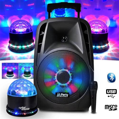 Party Light & Sound PARTY-8LED sur batterie 8" à LEDs RVB USB/BT/FM + Micro + Sunmagic LytOr