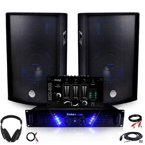 Ibiza Sound Sono Ampli AMP-300 + HP BMS-12 de 2x600W Table de mix +