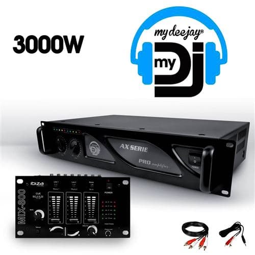 Ibiza Sound sono 2 x 1500w my deejay ax-3000 mydj + table de mixage dj sono mix800
