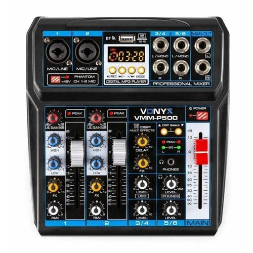 Power Dynamics Vonyx VMM-P500 canaux, Technologie Bluetooth, MP3/USB, 16 effets digitaux,
